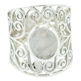 Rainbow Moonstone Solitaire Mexican 92.5 Silver White Gemstone Eye catching Filigree Ring Jewellery
