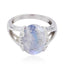 Rainbow Moonstone Solitaire French 92.5 Silver White Gemstones Mid weight Graceful Ring Jewellery