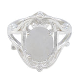 Rainbow Moonstone Solitaire Moroccan Silver White Gemstones Tiny Modern Ring Jewellery