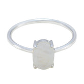 Rainbow Moonstone Solitaire Korean Silver White Gemstones Elegant Sophisticated Ring Jewelry