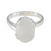 Rainbow Moonstone Solitaire French Silver White Gemstone Tiny Contemporary Ring Jewelry