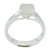 Rainbow Moonstone Solitaire Russian 92.5 Silver White Gems Slim Feminine Ring Jewellery