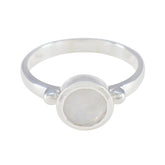 Rainbow Moonstone Solitaire Indian 92.5 Silver White Gemstone Slim Contemporary Ring Jewelry