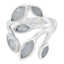 Rainbow Moonstone Hexa French 92.5 Silver White Gemstones Versatile Leafy Ring Jewelry
