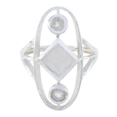 Rainbow Moonstone Trilogy French 925 Sterling Silver White Gemstones Slim Contemporary Ring Jewellery
