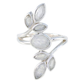 Rainbow Moonstone Hepta Egyptian 925 Silver White Gems Classic Leafy Ring Jewelry