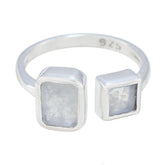 Rainbow Moonstone Toi et Moi Egyptian 925 Silver White Gemstone Featherlight Trendy Ring Jewelry
