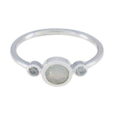 Rainbow Moonstone Trilogy American 925 Sterling Silver White Gemstone Elegant Luxurious Ring Jewellery