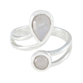 Rainbow Moonstone Toi et Moi Egyptian 925 Sterling Silver White Gemstones Tiny Feminine Ring Jewellery