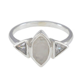Rainbow Moonstone Trilogy American 925 Silver White Gemstone Whisper thin Sophisticated Ring Jewellery
