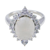 Rainbow Moonstone Halo Egyptian 925 Silver White Gemstone Eye catching Contemporary Ring Jewellery