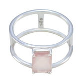 Rose Quartz Solitaire American 92.5 Silver Pink Gems Whisper thin Geometric Band Jewelry