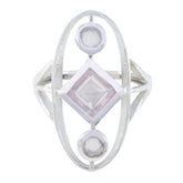 Rose Quartz Trilogy German Silver Pink Gems Slim Abstract Ring Jewelry