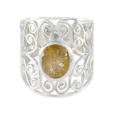 Rutile Quartz Solitaire Middle Eastern Sterling Silver Yellow Gemstones Versatile Filigree Ring Jewelry