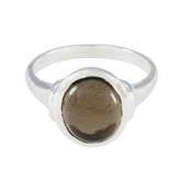 Smoky Quartz Solitaire German Silver Brown Gemstones Minimal Artisan Ring Jewelry