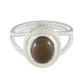 Smoky Quartz Solitaire Latin American Sterling Silver Brown Gemstone Classic Rope Wire Ring Jewelry