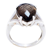 smoky quartz Solitaire Indian 92.5 Silver Brown Gemstone Minimal Engagement Ring Jewellery