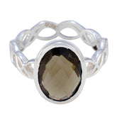 Smoky Quartz Solitaire Mexican Silver Brown Gemstone Minimal Rope Wire Ring Jewelry