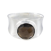 Smoky Quartz Solitaire French Silver Brown Gemstones Edgy Armor Band Jewellery