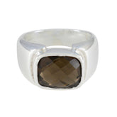 Smoky Quartz Solitaire African 925 Sterling Silver Brown Gems Essential Modern Ring Jewelry