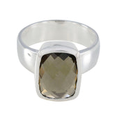 Smoky Quartz Solitaire French 925 Sterling Silver Brown Gemstone Versatile Modern Ring Jewellery