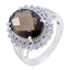 Smoky Quartz Halo Egyptian 92.5 Silver Brown Gemstone Classic Signet Ring Jewelry