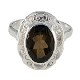Smoky Quartz Solitaire Italian 925 Silver Brown Gems Edgy Filigree Ring Jewelry