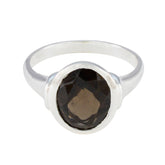 Smoky Quartz Solitaire Indian Sterling Silver Brown Gems Minimal Boho Ring Jewellery