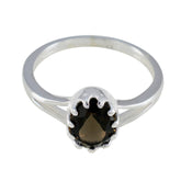 Smoky Quartz Solitaire Japanese Silver Brown Gemstone Dainty Contemporary Ring Jewellery