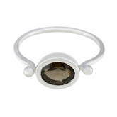 Smoky Quartz Solitaire American 925 Sterling Silver Brown Gemstone Dainty Trendy Ring Jewelry