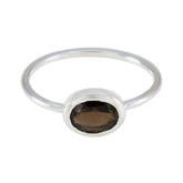 Smoky Quartz Solitaire Japanese 92.5 Silver Brown Gemstone Elegant Feminine Ring Jewelry