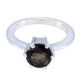 smoky quartz Solitaire French Sterling Silver Brown Gemstone Slim Feminine Ring Jewellery