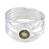 Smoky Quartz Solitaire Italian 925 Sterling Silver Brown Gems Eye catching Rope Wire Band Jewellery