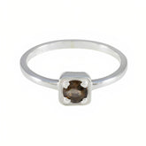 Smoky Quartz Solitaire Turkish Silver Brown Gemstone Delicate Trendy Ring Jewelry