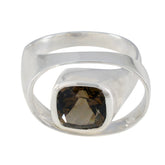 Smoky Quartz Solitaire Russian 925 Sterling Silver Brown Gems Eye catching Abstract Ring Jewelry