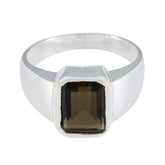 smoky quartz Solitaire German 92.5 Silver Brown Gemstone Mid weight Signet Ring Jewellery