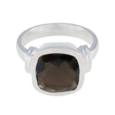 smoky quartz Solitaire Indian Sterling Silver Brown Gemstone Eye catching Signet Ring Jewelry