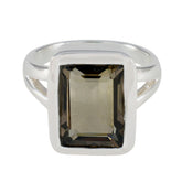 Smoky Quartz Solitaire Italian 92.5 Silver Brown Gemstones Edgy Modern Ring Jewelry