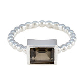 Smoky Quartz Solitaire American 92.5 Silver Brown Gemstones Whisper thin Romantic Ring Jewelry