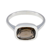 Smoky Quartz Solitaire German 925 Silver Brown Gemstone Slim Modern Ring Jewelry