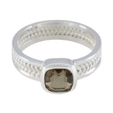 Smoky Quartz Solitaire Latin American 925 Sterling Silver Brown Gemstone Mid weight Rope Wire Band Jewelry