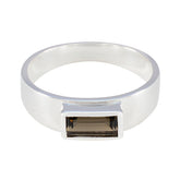 Smoky Quartz Solitaire French 925 Sterling Silver Brown Gemstones Slim Feminine Ring Jewellery