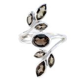 smoky quartz Hepta French 92.5 Silver Brown Gemstone Classic Leafy Ring Jewellery