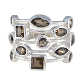 Smoky Quartz multiple Russian Silver Brown Gemstone Eye catching Abstract Ring Jewelry