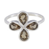 Smoky Quartz quarter Korean Silver Brown Gems Dainty Floral Ring Jewellery