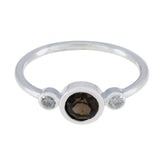 Smoky Quartz Trilogy Korean Silver Brown Gemstones Elegant Glamorous Ring Jewelry