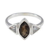 Smoky Quartz Trilogy Korean 92.5 Silver Brown Gemstones Whisper thin Modern Ring Jewelry