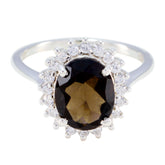 smoky quartz Halo Japanese 925 Sterling Silver Brown Gems Whisper thin Graceful Ring Jewelry