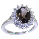 smoky quartz Halo German 925 Silver Brown Gemstones Featherlight Contemporary Ring Jewelry