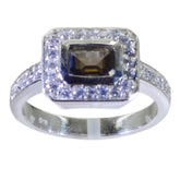 smoky quartz Halo Moroccan 92.5 Silver Brown Gemstone Classic Feminine Ring Jewellery